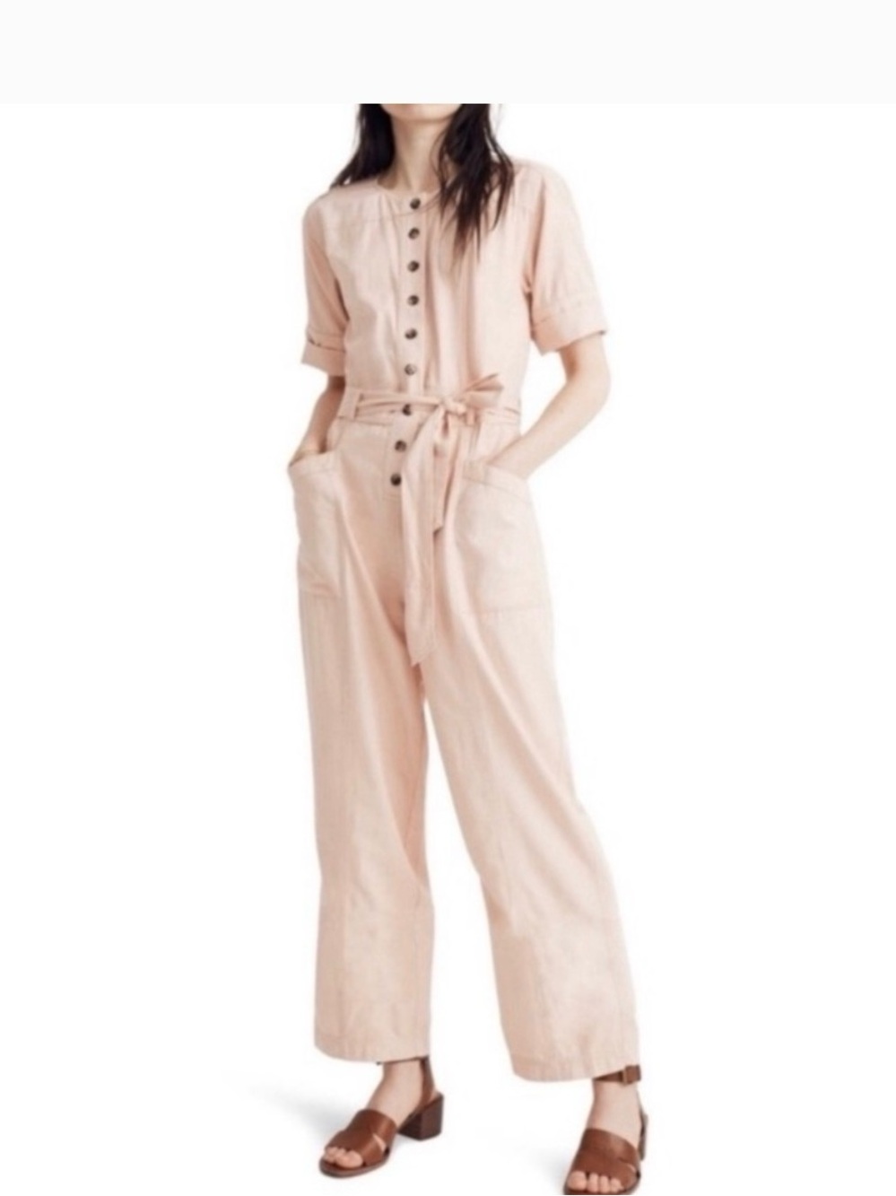 Madewell bashful blush top-stitched utility style coverall jumpsuit, size 14